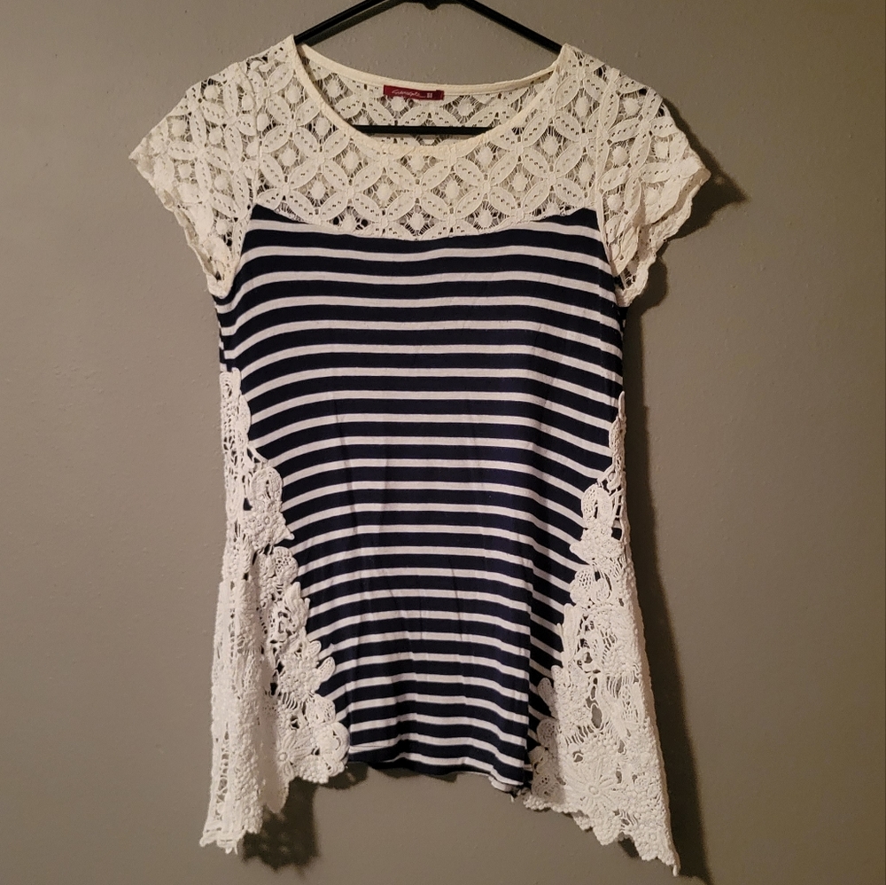 Lace Side Striped Tee